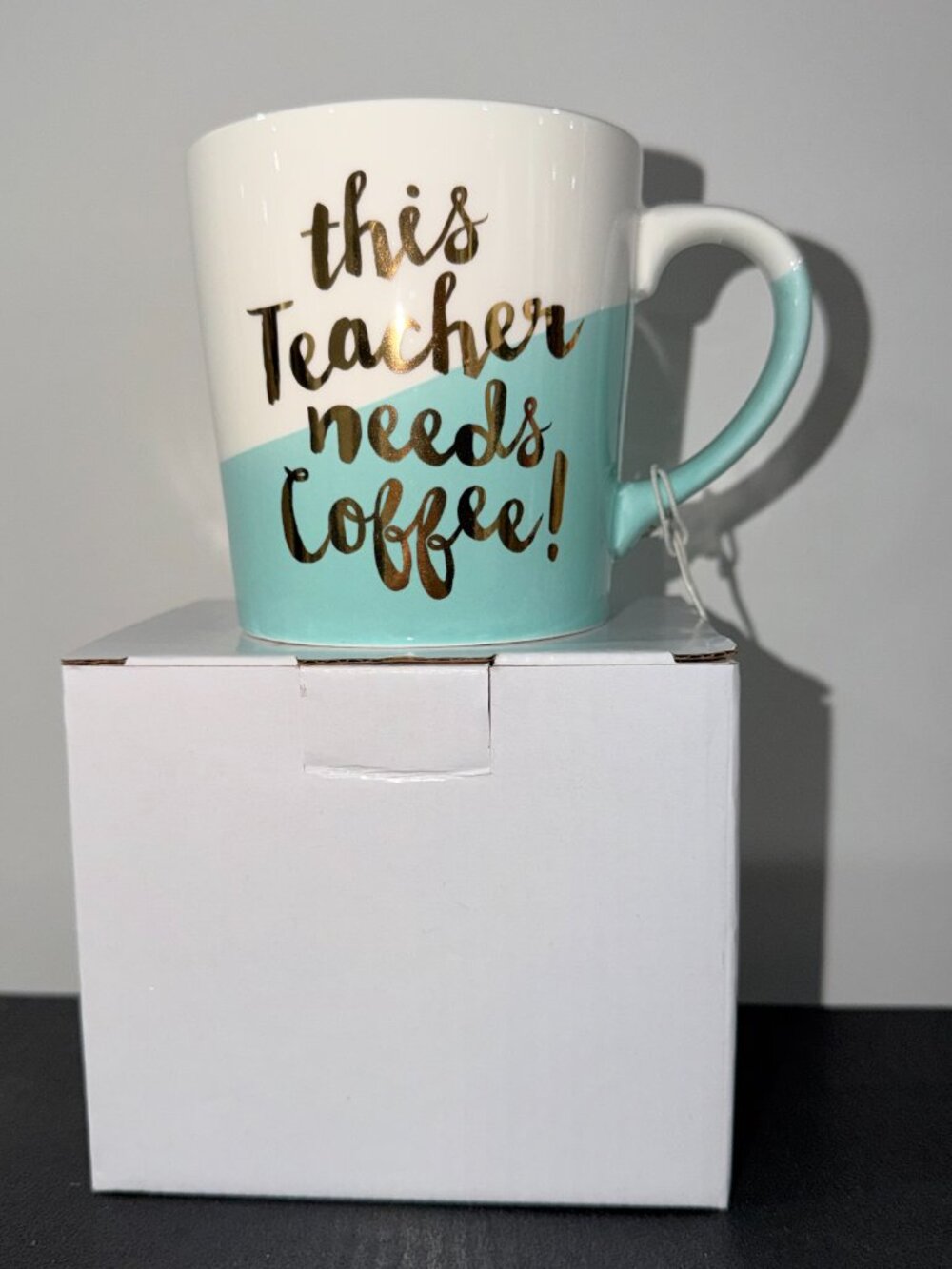 Pack of 6 Coffee Tea Mugs! Gold Foil Mint Green "This Teacher Needs Coffee" Cups - Picture 2 of 6
